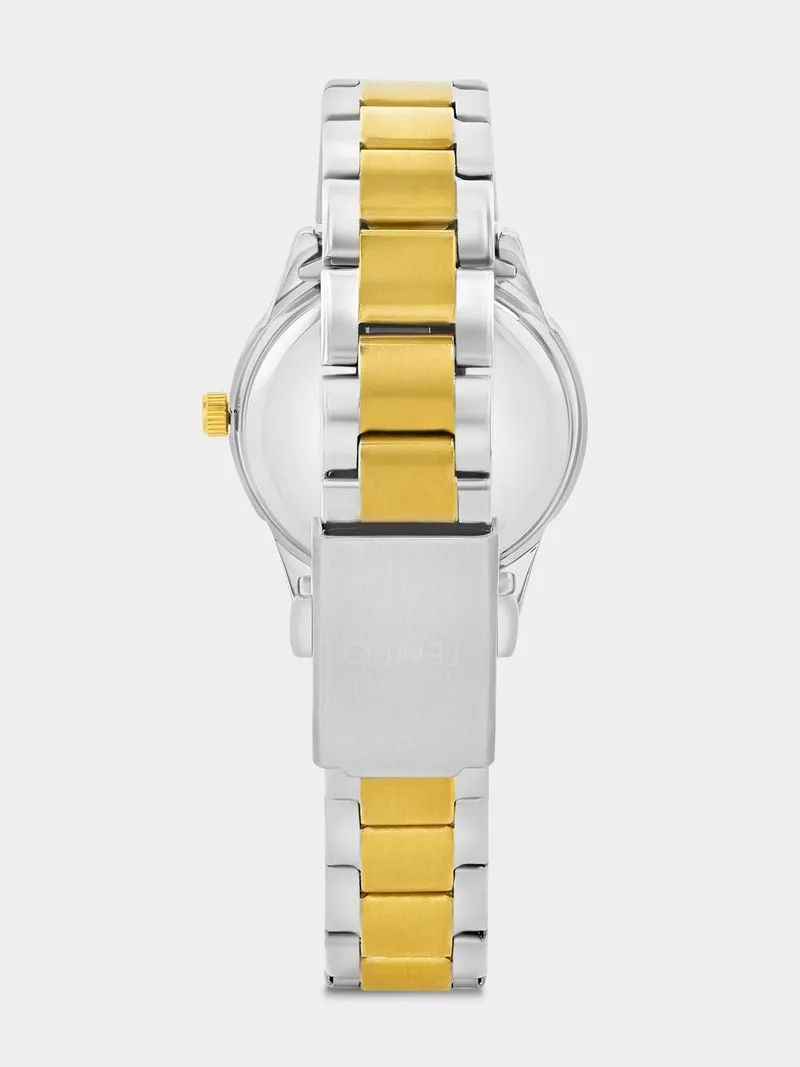 Tempo Gold Plated Black Dial Two-Tone Bracelet Watch