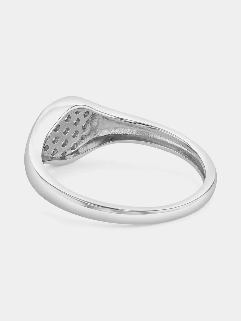 Sterling Silver Cubic Zirconia Cluster Round Signet Ring