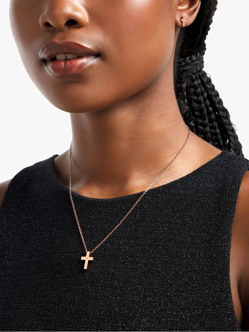 Rose Tone Stainless Steel Cross Pendant with Cross Studs Set