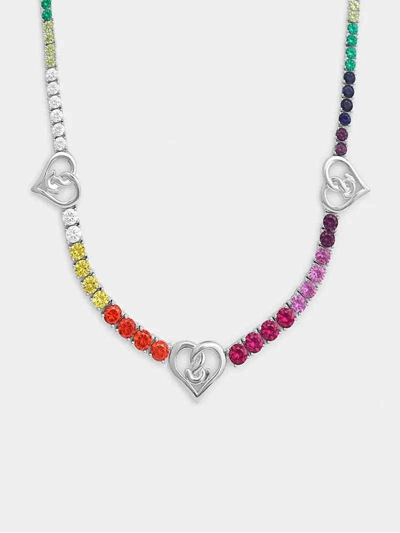 Gert Johan Coetzee Sterling Silver 10ct Rainbow Cubic Zirconia Love Generation Love Knot Tennis Necklace