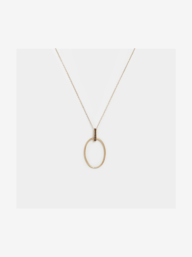 18ct Gold Plated Black CZ Bale Oval Pendant on Chain