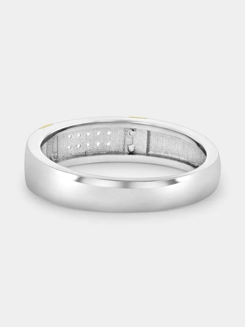 Yellow Gold & Sterling Silver Lab Grown Diamond Pave Bar Ring