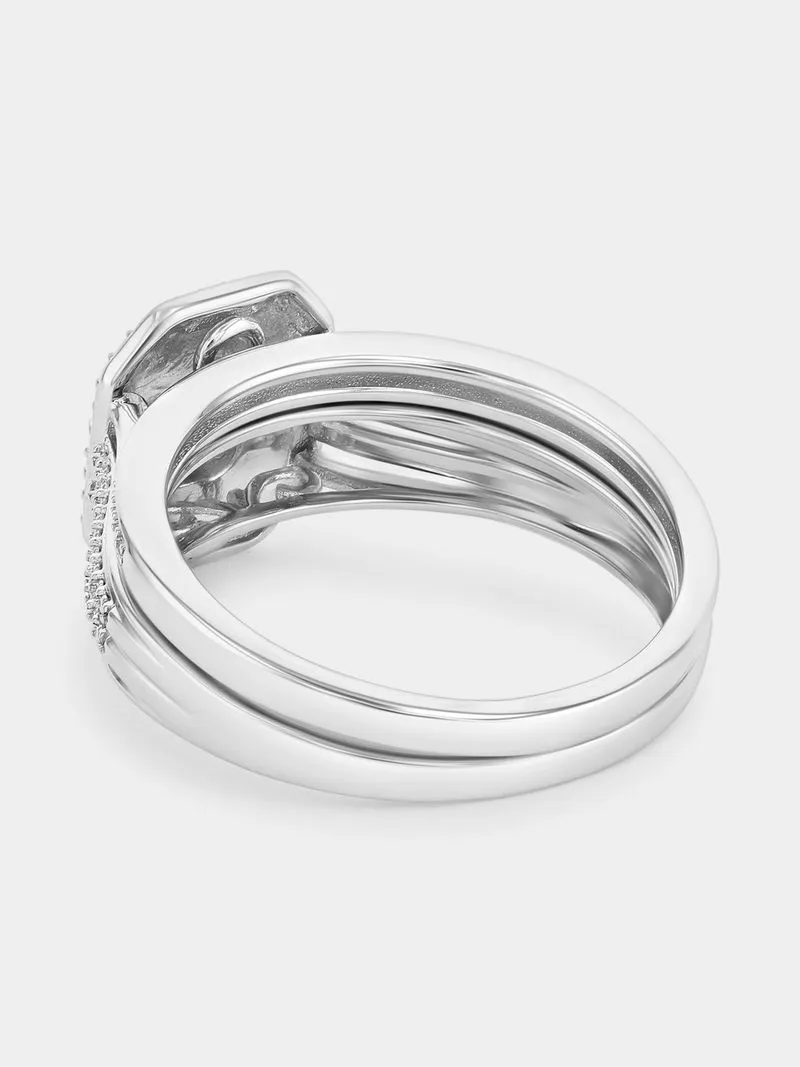Sterling Silver Lab Grown Diamond Emerald Halo Twinset Ring