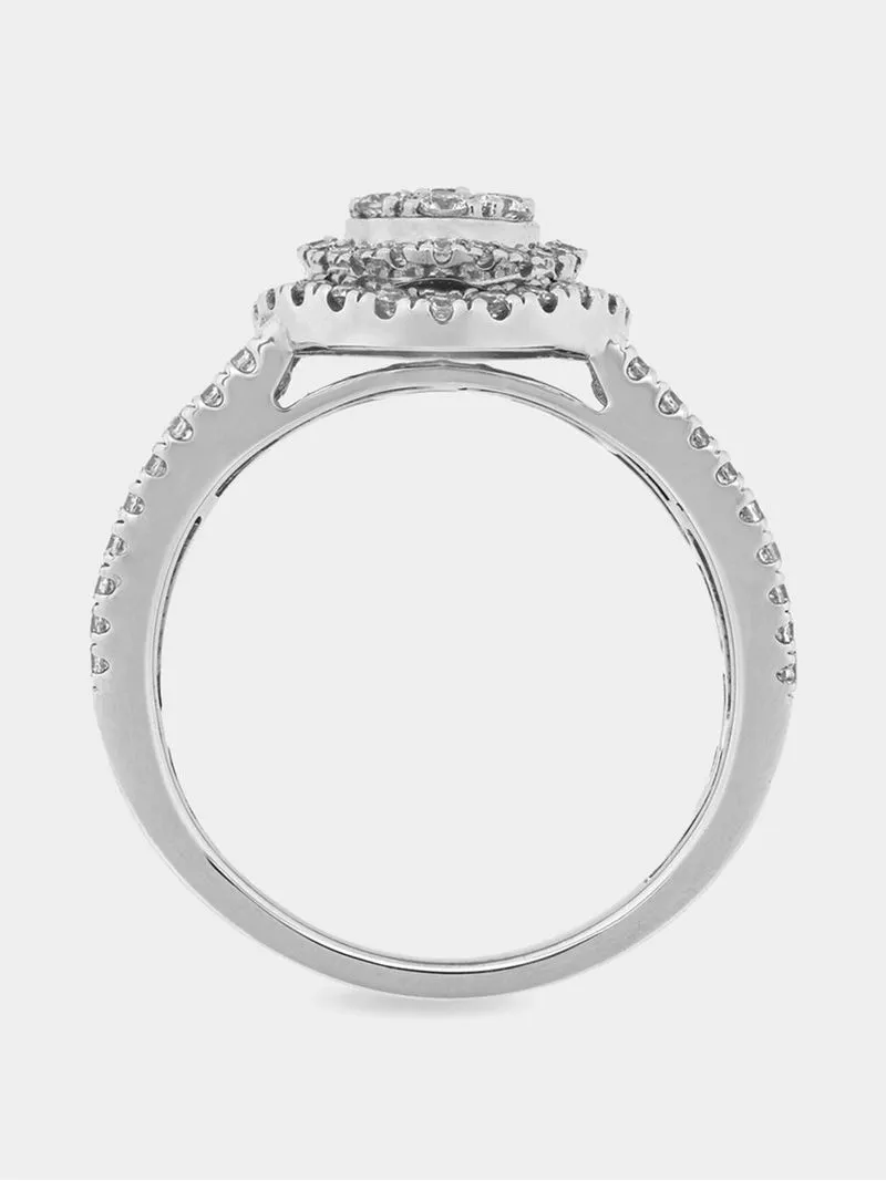 9ct White Gold Oval Diamond Baguette Ring