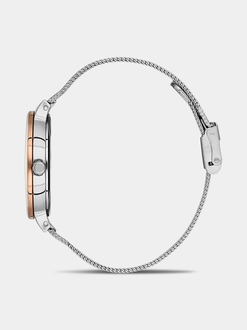Daniel Klein Rose Plated Grey Dial Stainless Steel Mesh Watch