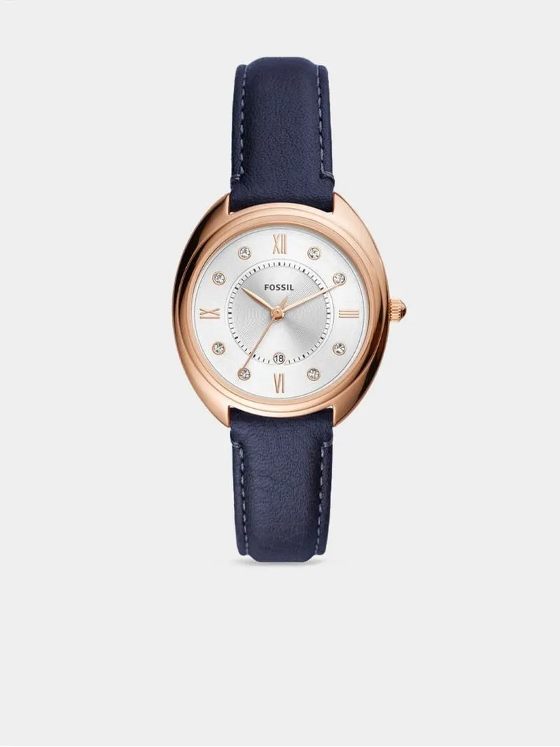 Fossil Women's Gabby Rose Gold Plated Stainless Steel & Navy Leather Watch