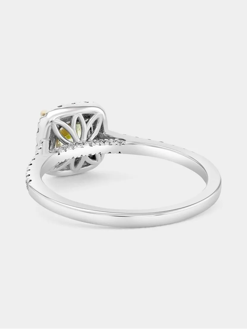 White Gold 1.02ct Yellow Lab Grown Diamond Women’s Cushion Halo Ring