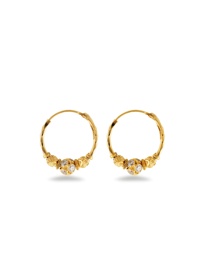 White and Yellow Gold, Cubic Zirconia Fancy Hoop Earrings