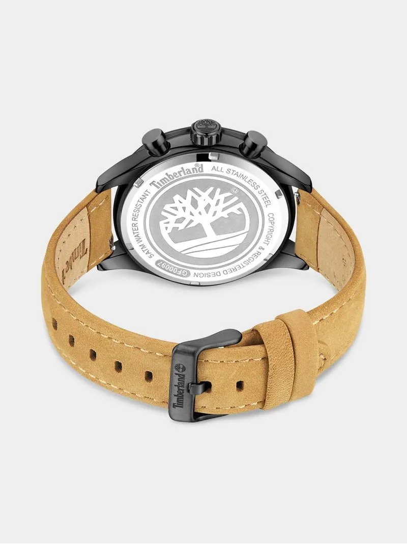 Timberland Ashmont Black Plated Black Dial Tan Leather Chronograph Watch