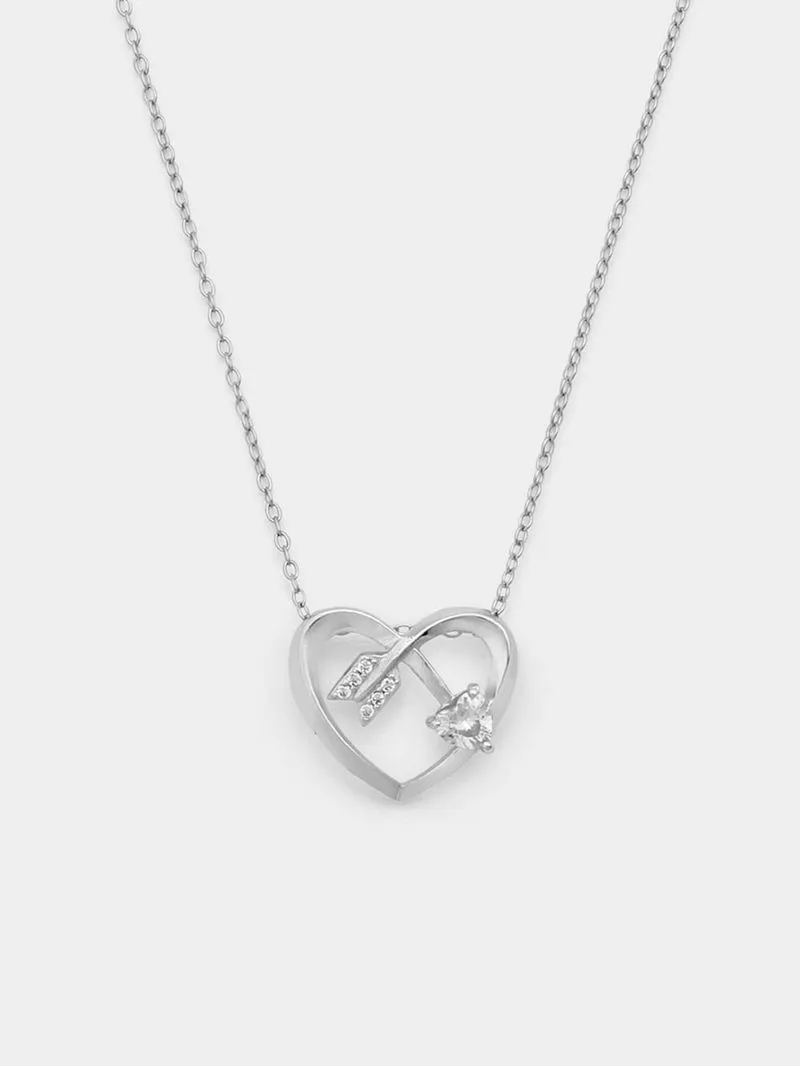 Sterling Silver Cubic Zirconia Women’s Arrow Heart Pendant Necklace