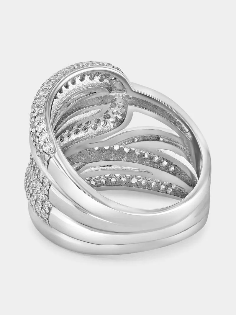 Sterling Silver Cubic Zirconia Broad Wrap Ring