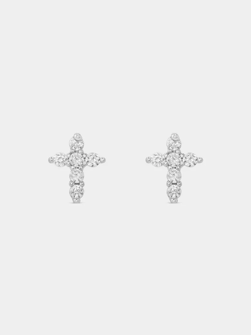 Sterling Silver Cubic Zirconia Cross Stud Earrings