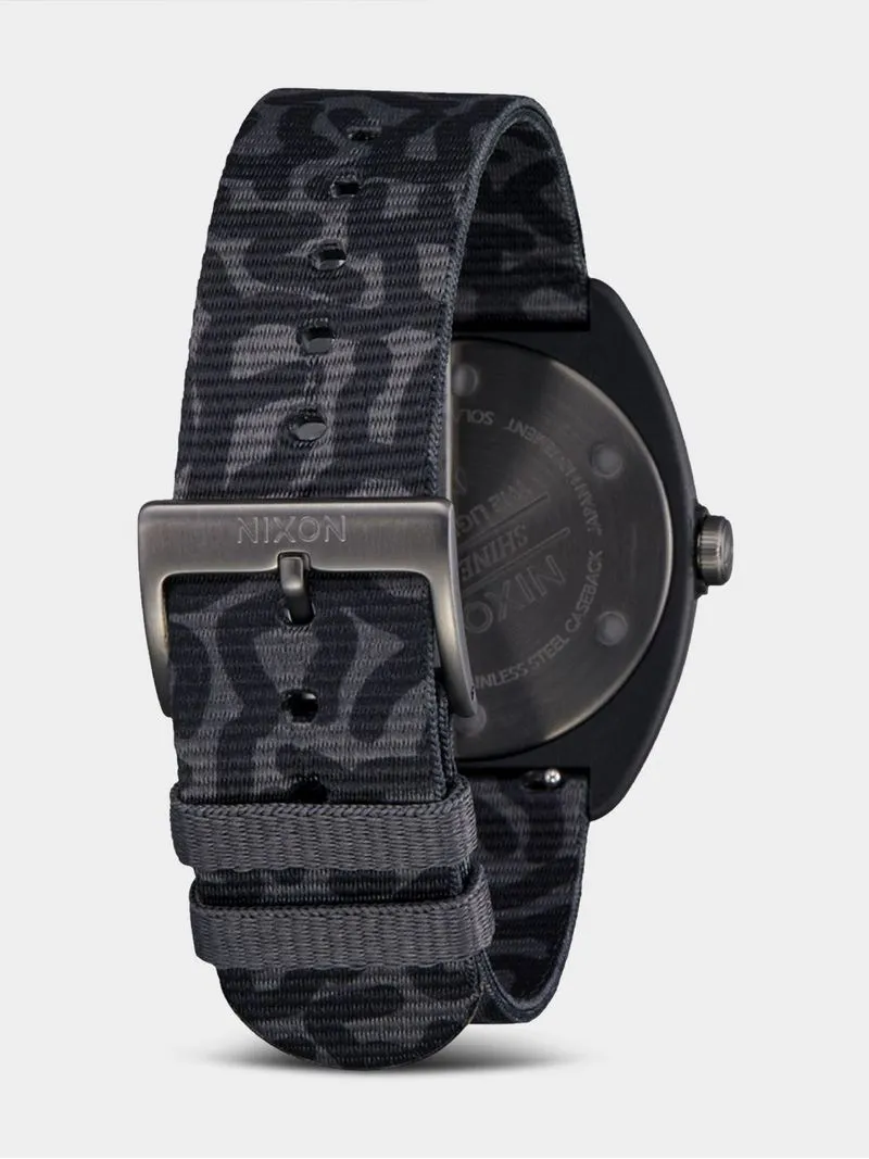Nixon Men's Light Wave Black Scribble Solar Fabric Woven Strap Watch