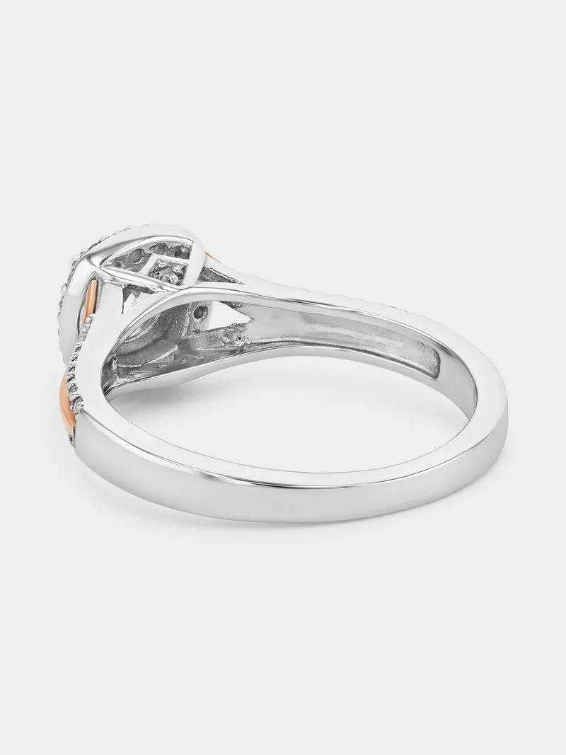 Rose Gold & Sterling Silver Diamond & Created Sapphire Cushion Halo Ring