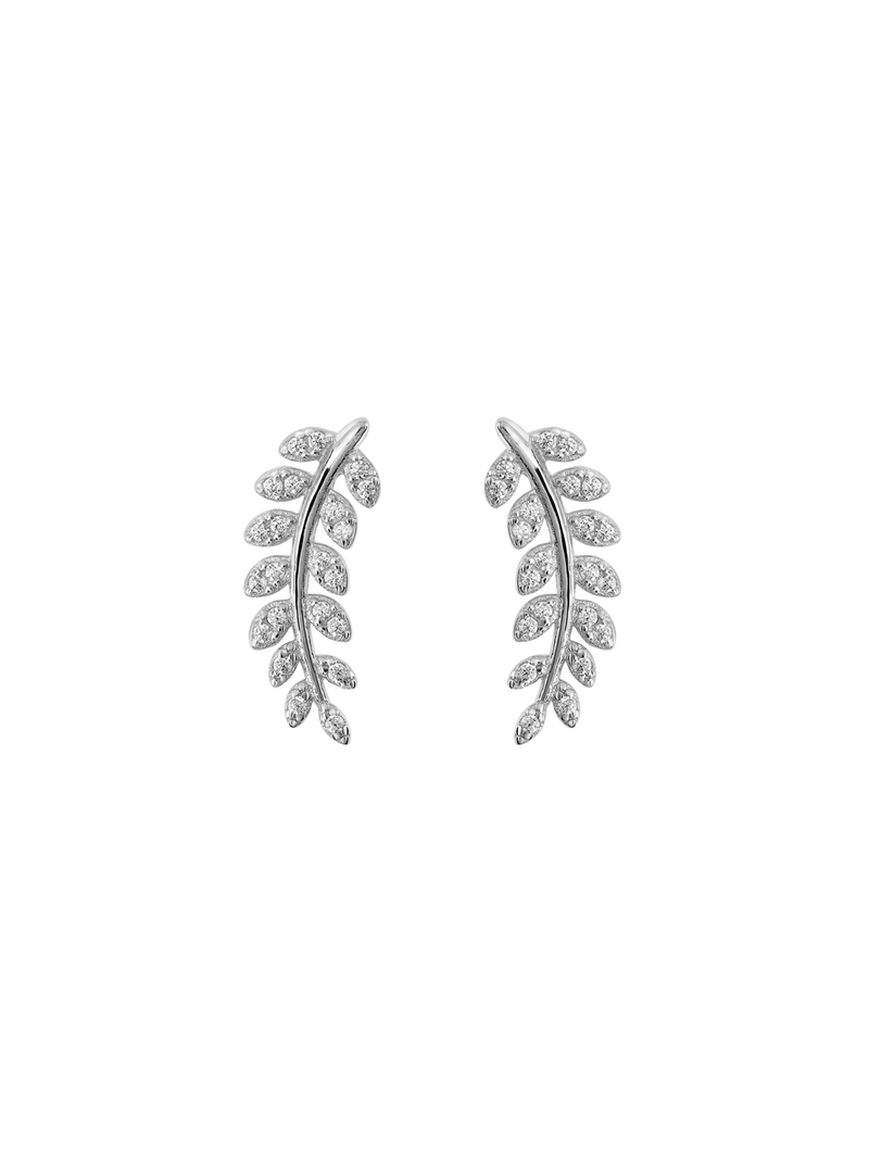 Sterling Silver & Cubic Zirconia Fern Stud Earrings