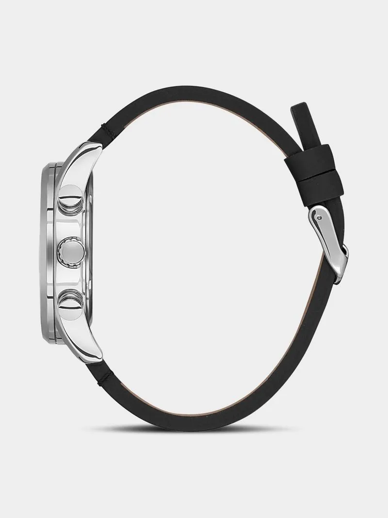 Daniel Klein Silver Plated Black Leather Chronographic Watch