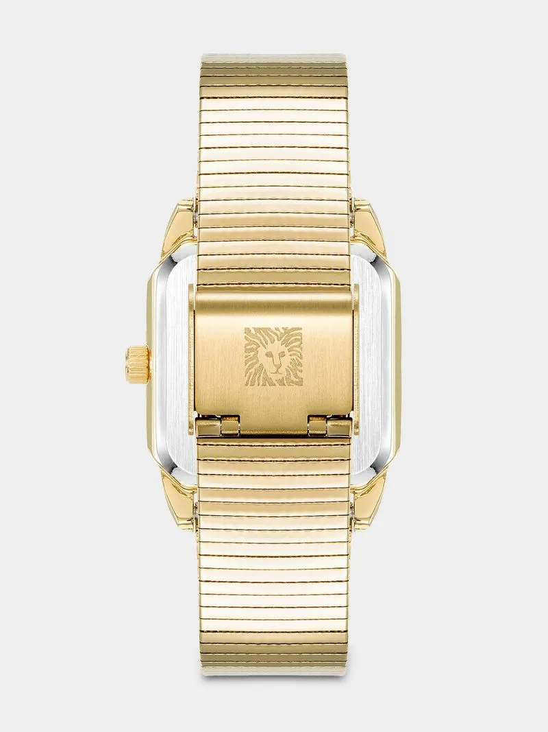 Anne Klein Black Dial Gold Plated Octagonal Stainless Steel Mesh Watch