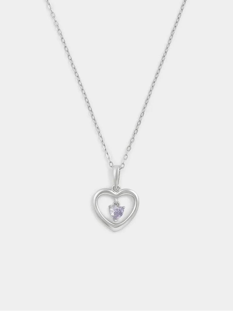 Sterling Silver Lilac Alexandrite Cubic Zirconia June Birthstone Kid’s Heart Pendant