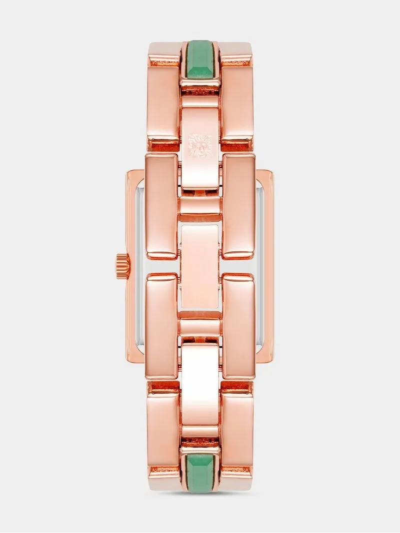 Anne Klein Green Mother of Pearl Dial & Rose Plated Rectangular Bracelet Watch