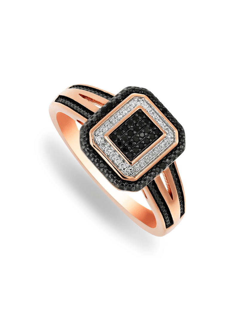 9ct Rose Gold 0.15ct Black & White Diamond Princess Ring