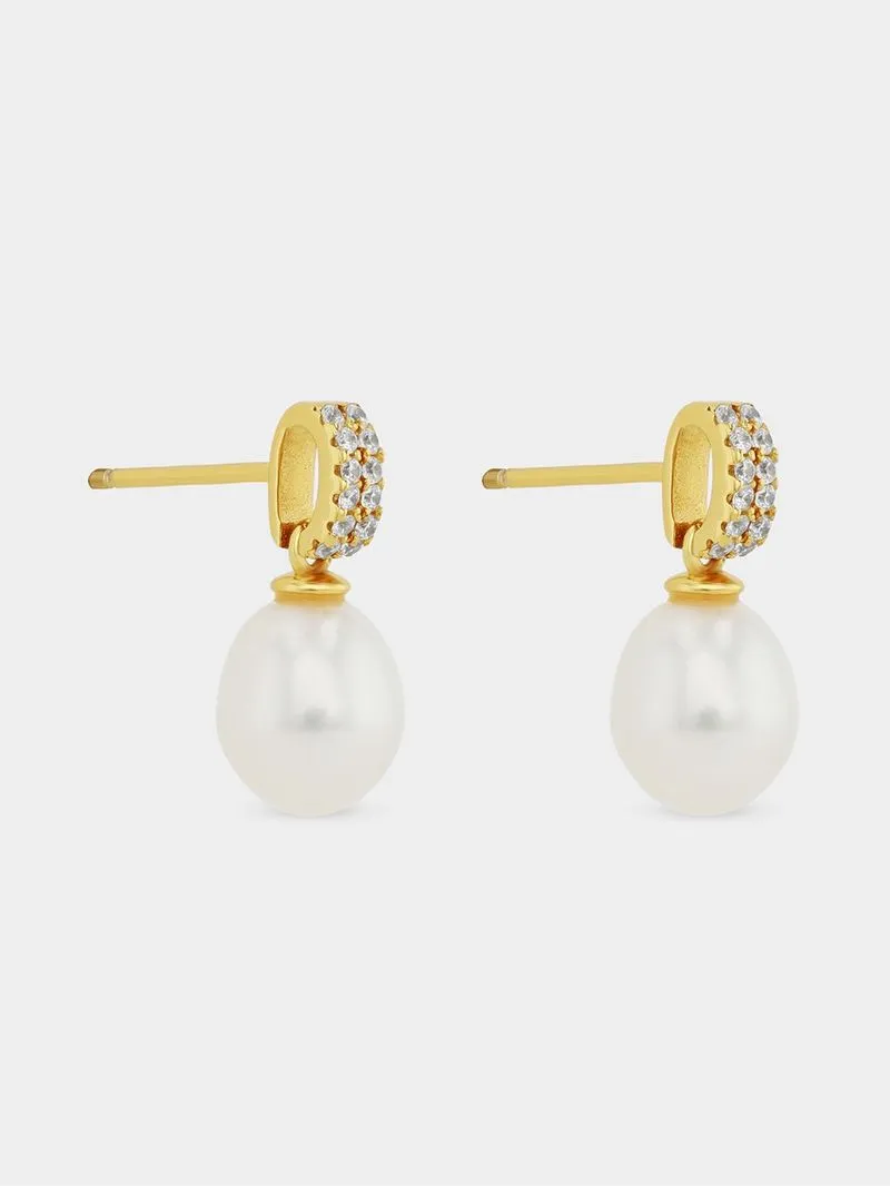 Gold Plated Sterling Silver Freshwater Pearl Drop Earrings