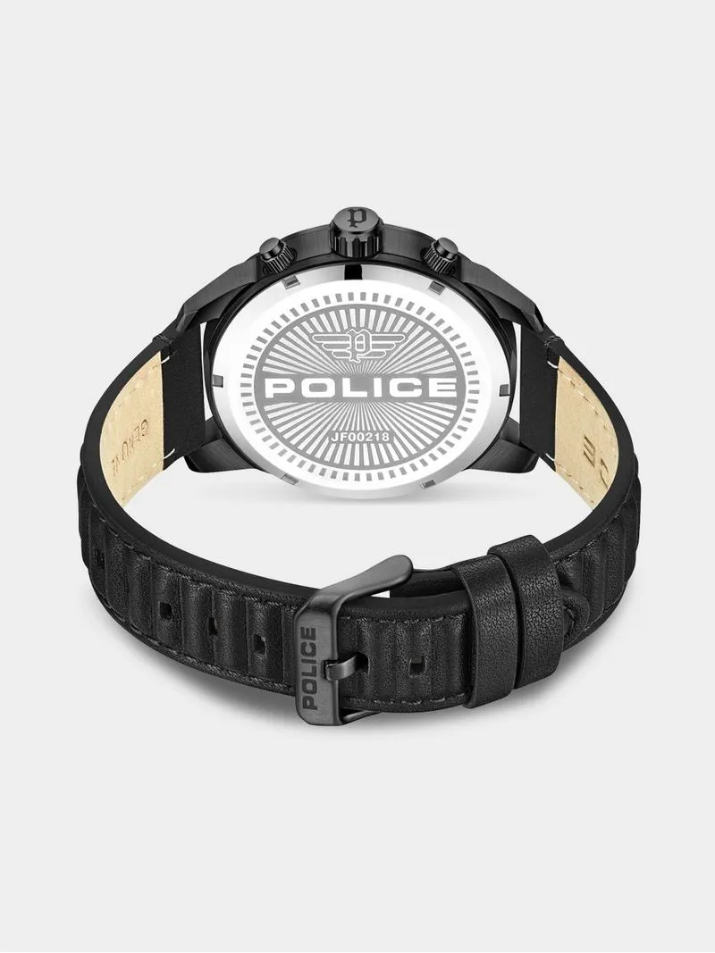 Police Neist Black Plated Translucent & Cool Grey Dial Black Leather Watch