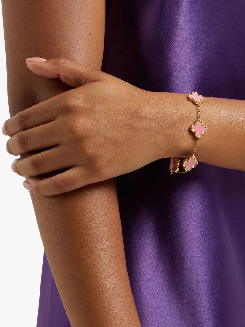 18ct Gold Plated Stainless Steel Pink Clover Bracelet