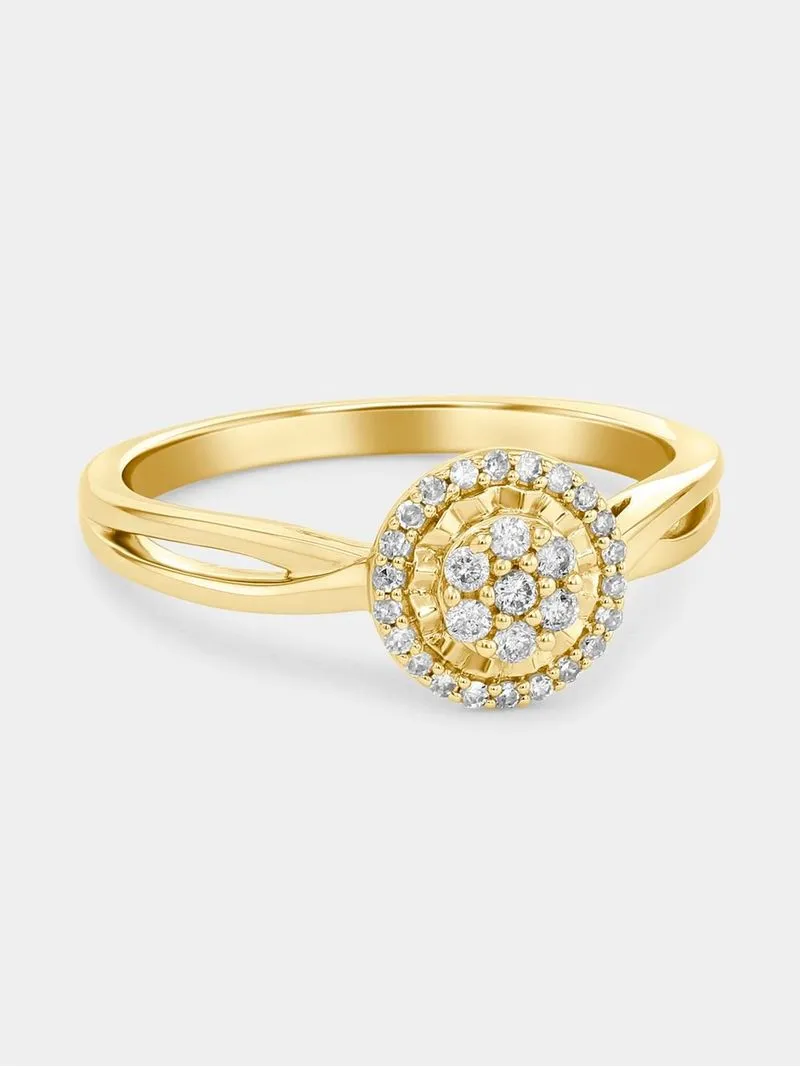 Yellow Gold 0.15ct Diamond Solitaire Halo Ring