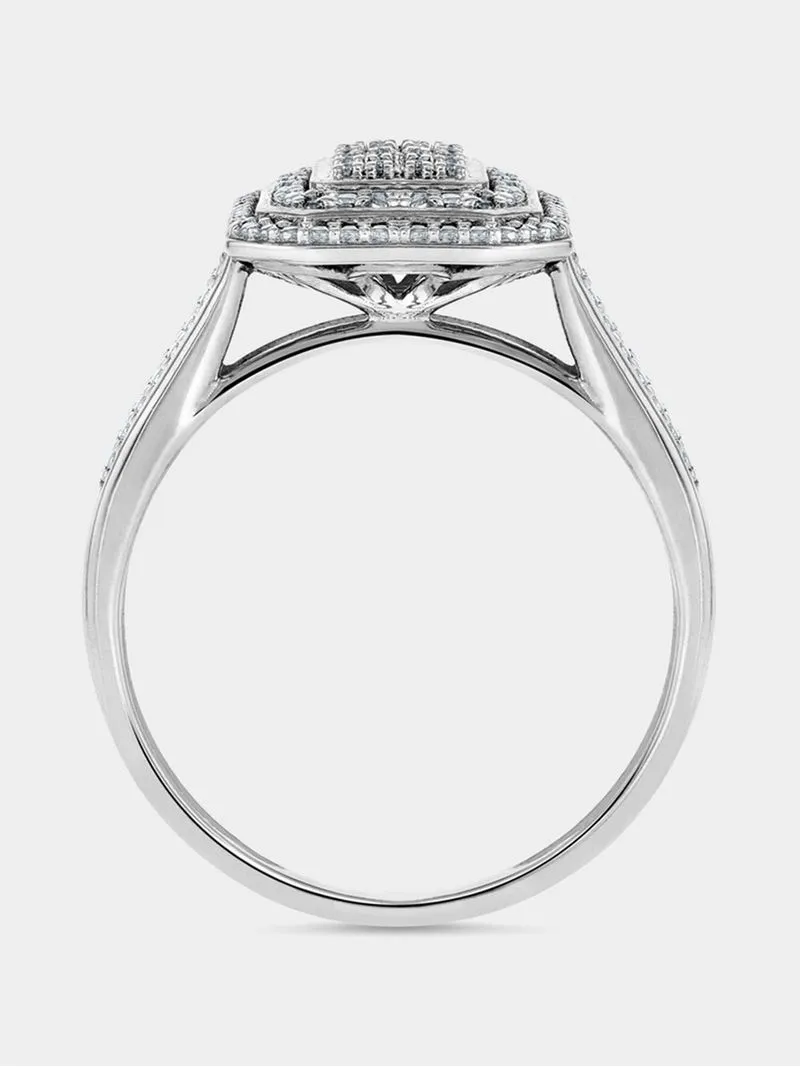 White Gold 0.20ct Diamond Emerald Double Halo Ring