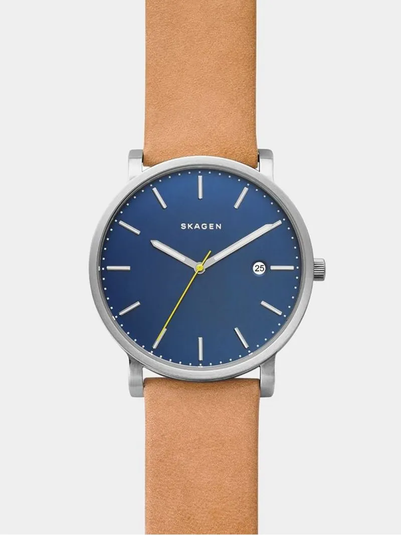 Skagen Men's Hagen Silver Plated Stainless Steel & Tan Leather Watch