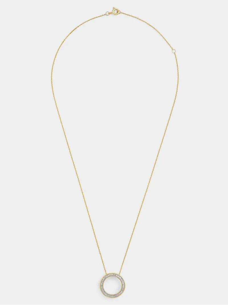 Yellow Gold 0.25ct Diamond Baguette-Cut Circle Pendant
