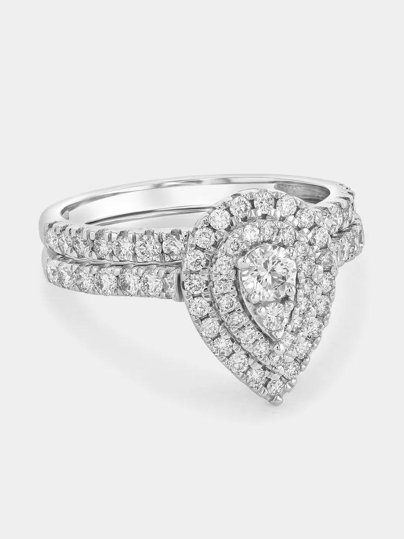 White Gold 1.1ct Lab Grown Diamond Pear Halo Twinset Ring
