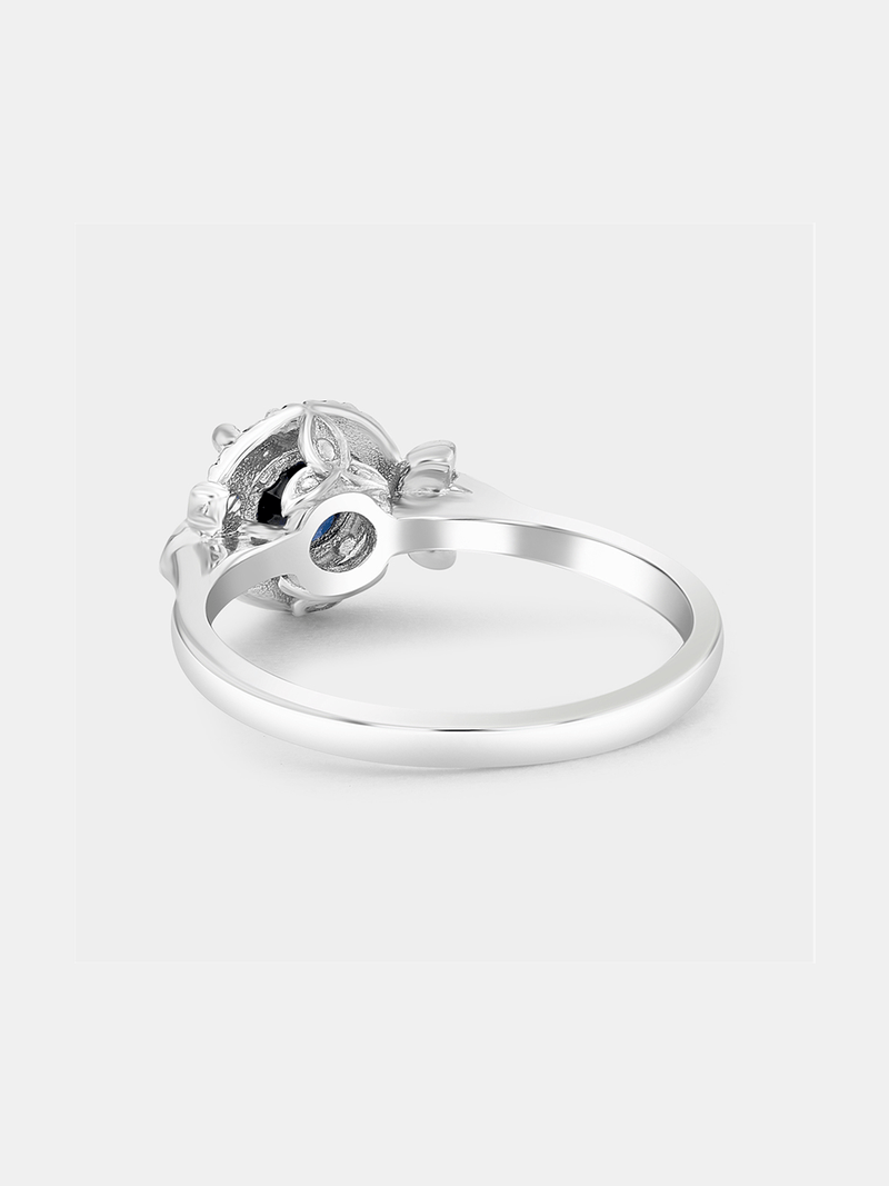 White Gold Lab Grown Blue Sapphire & Moissanite Women’s Round Ring