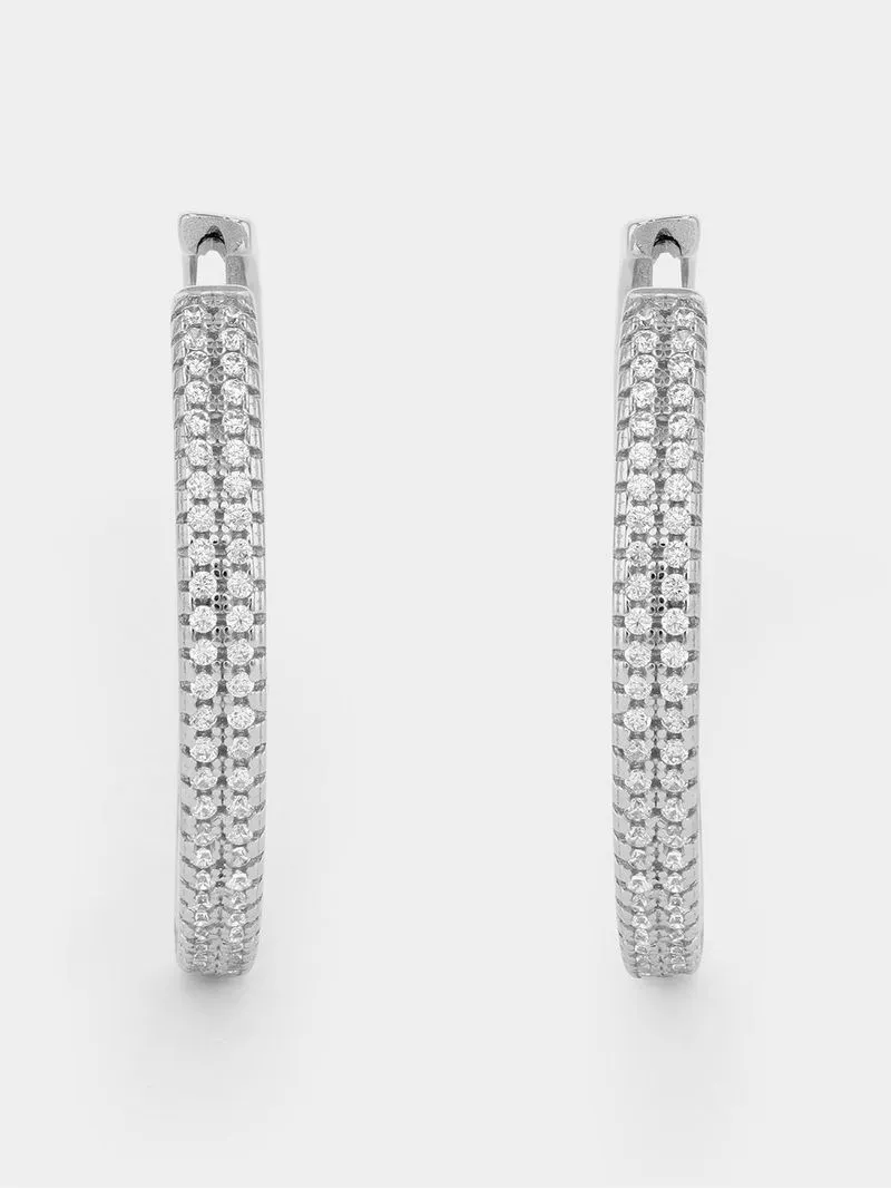 Sterling Silver Cubic Zirconia Pavé Glitz Women's Hoop Earrings
