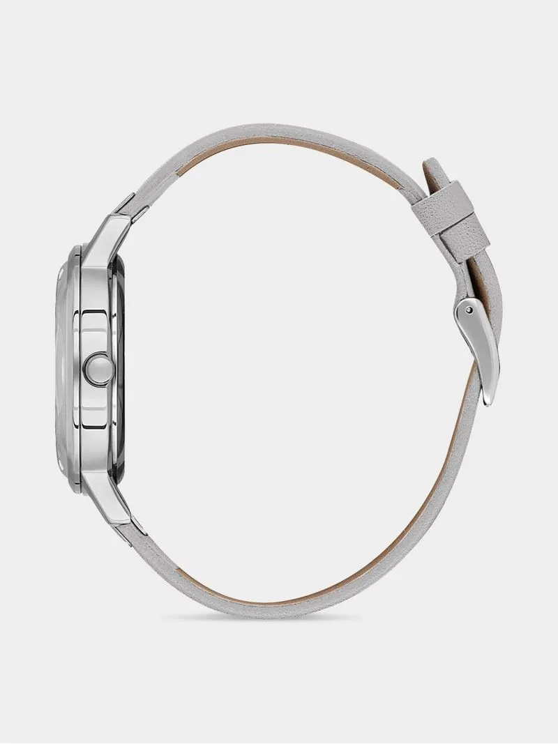 Daniel Klein Silver Plated Silver Dial Silver Leather Watch