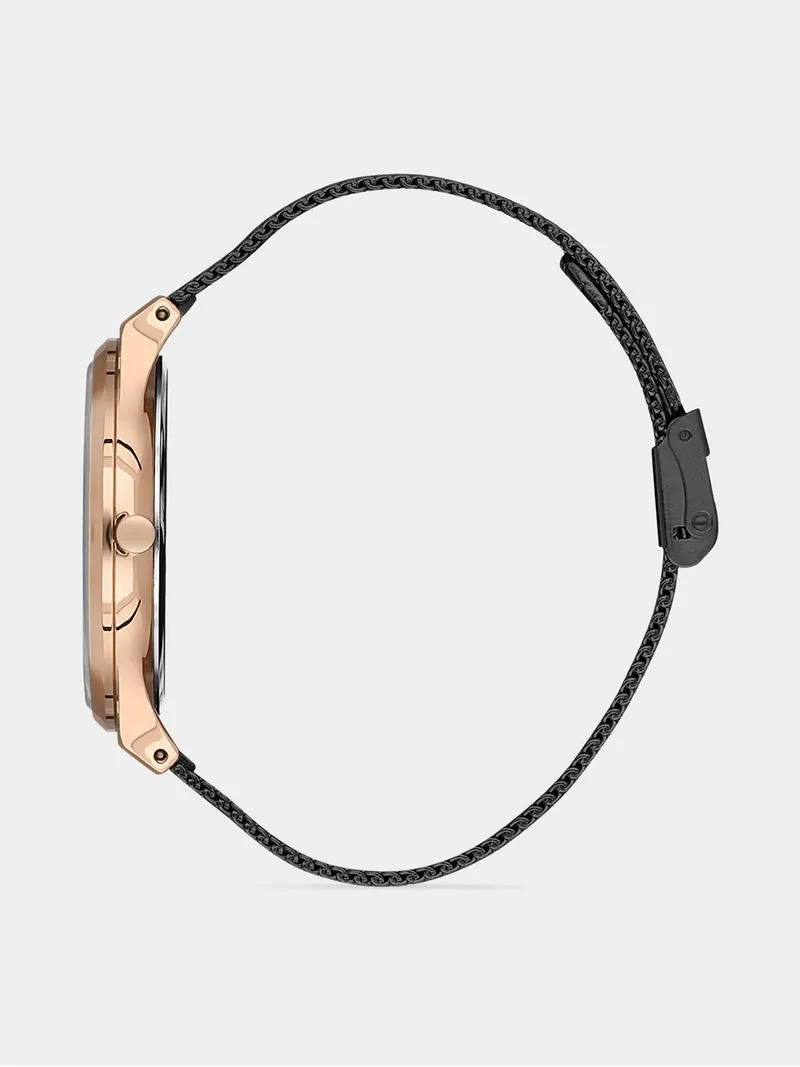Daniel Klein Rose Plated Black Dial Black Plated Mesh Watch