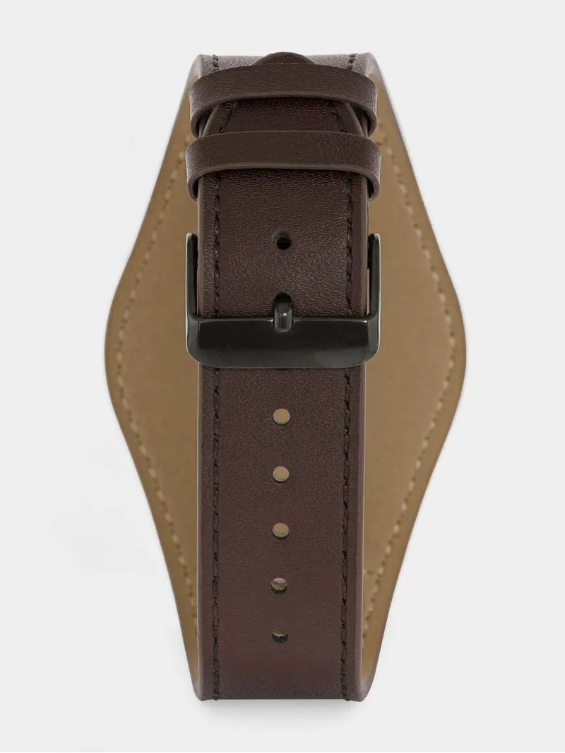 Tempo Men’s Gunmetal Plated Multi Dial Brown Leather Watch