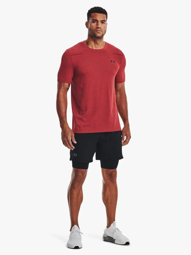 Mens Under Armour Red Seamless Grid Short Sleeve Tee