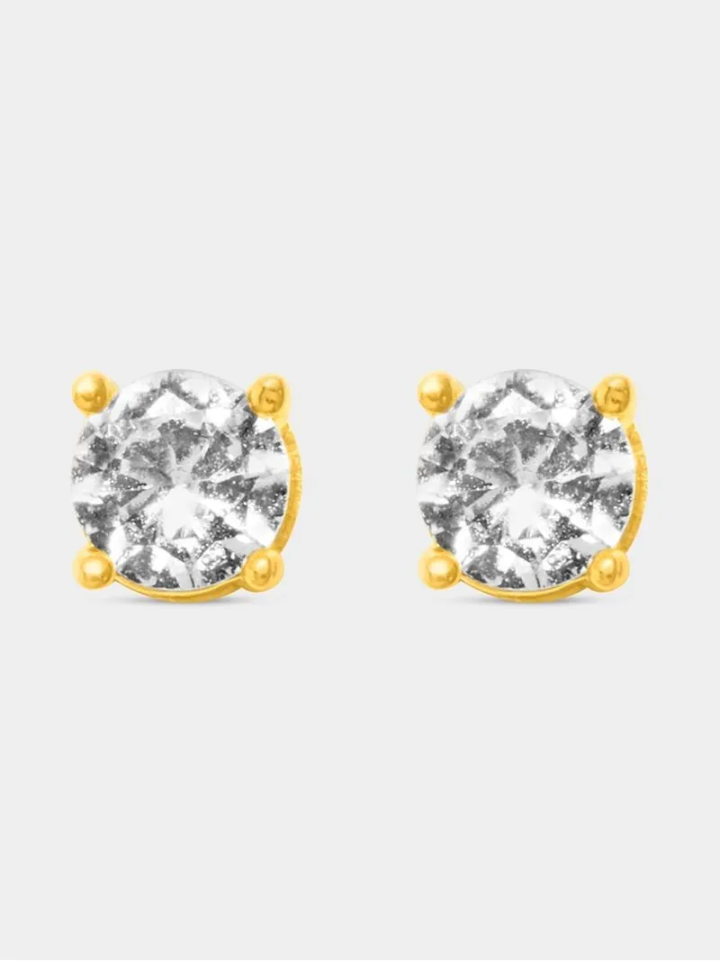 Stainless Steel 4mm Gold Plated Magnetic Stud Earrings with Centre CZ