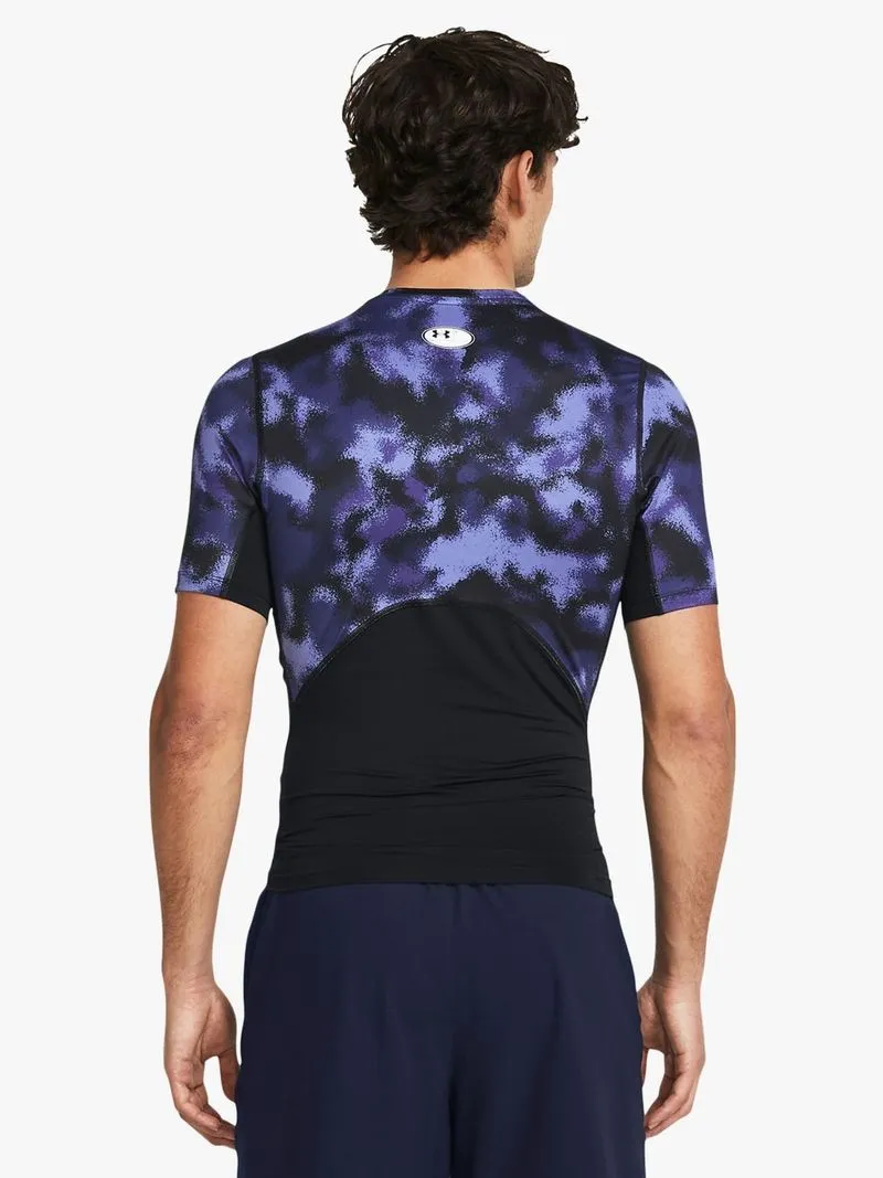 Mens Under Armour HeatGear All Over Print Purple/Black Short Sleeve Top