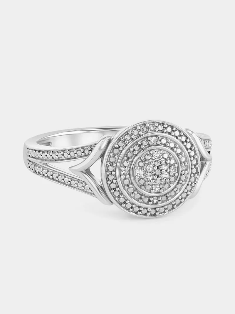 Sterling Silver Diamond & Created White Sapphire Round Double Halo Ring