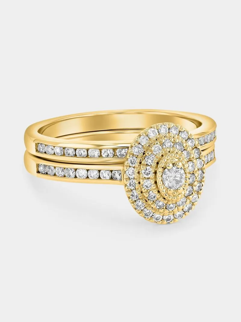 Yellow Gold 0.60ct Diamond Oval Halo Twinset Ring