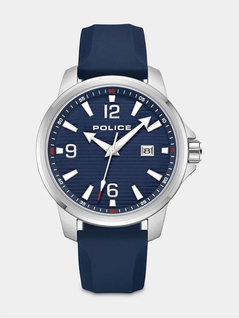 Police Mensor Stainless Steel Blue Dial Blue Silicone Watch