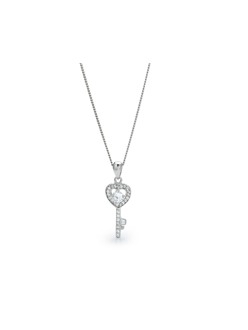 Sterling Silver Cubic Zirconia Sparkling Key Pendant