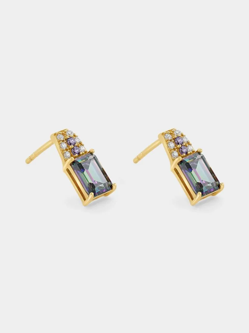 Gold Plated Sterling Silver Mystic Green Cubic Zirconia Emerald Drop Earrings