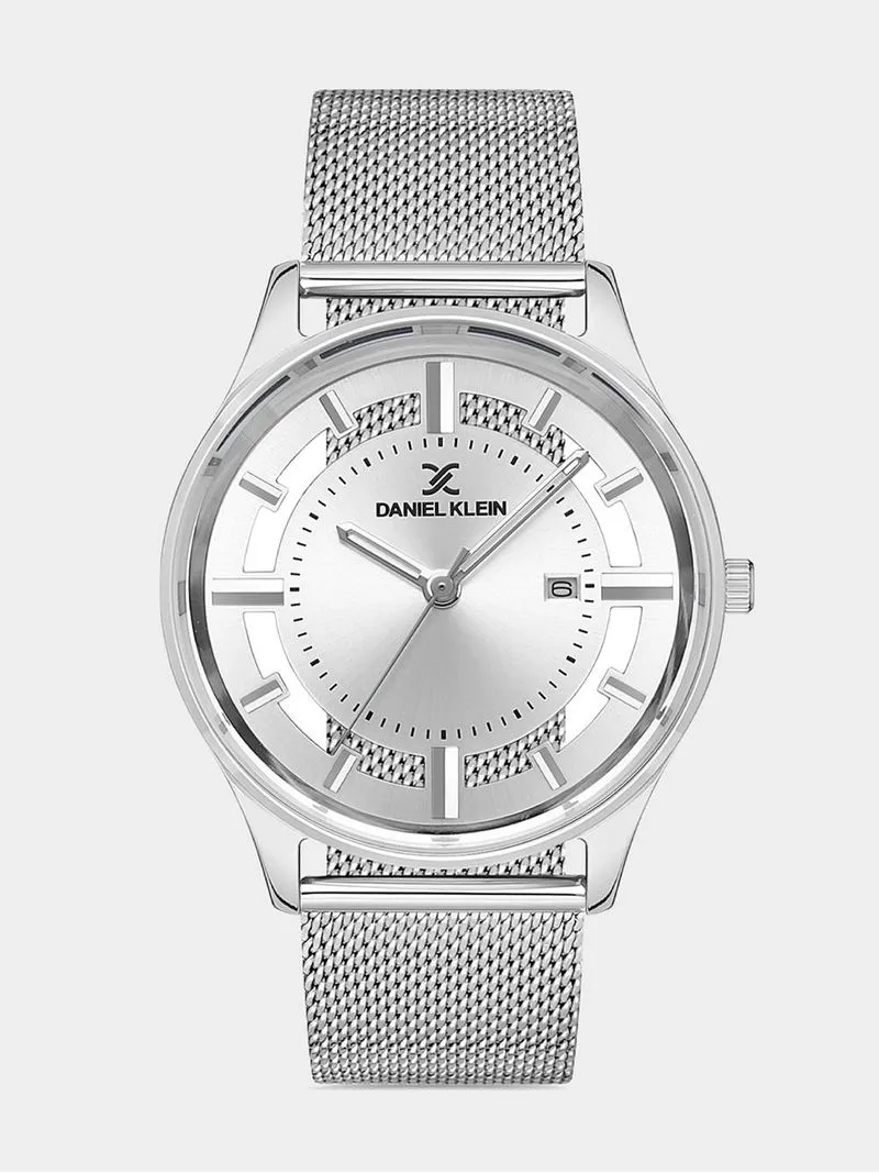 Daniel Klein Silver Plated Silver Dial Mesh Watch
