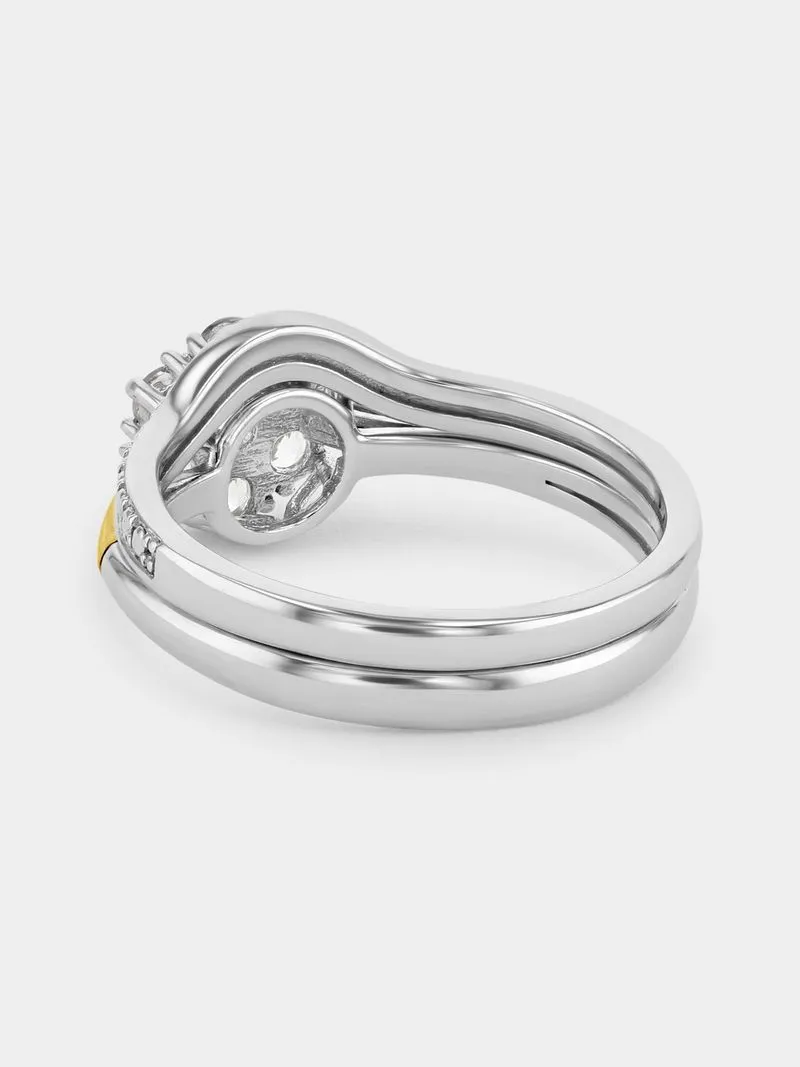 Yellow Gold & Sterling Silver Diamond & Created Sapphire Cluster Twin Set Ring