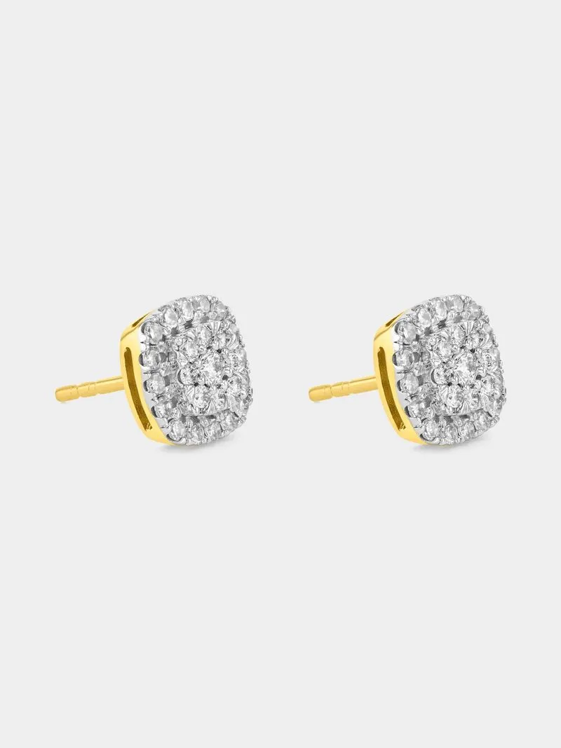 Yellow Gold 0.5ct Lab Grown Diamond Cushion Halo Stud Earrings