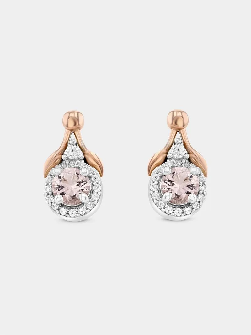 Rose Gold & Sterling Silver Pink Cubic Zirconia Wishbone Stud Earrings