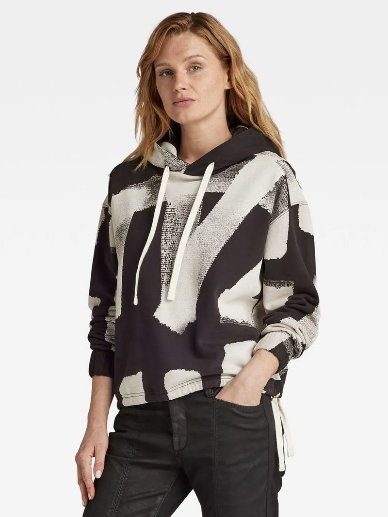 G-Star Women's Calligraphy Allover Loose Dark Black Raw Paint Hooded Sweater